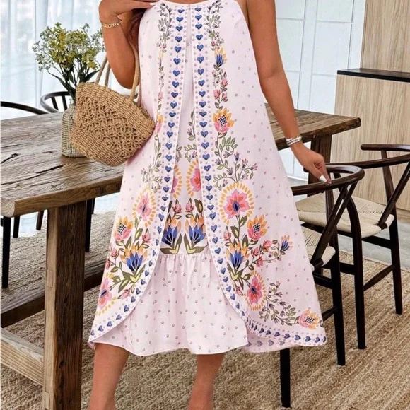 Floral Pink Sleeveless Dress - Picture 6 of 6